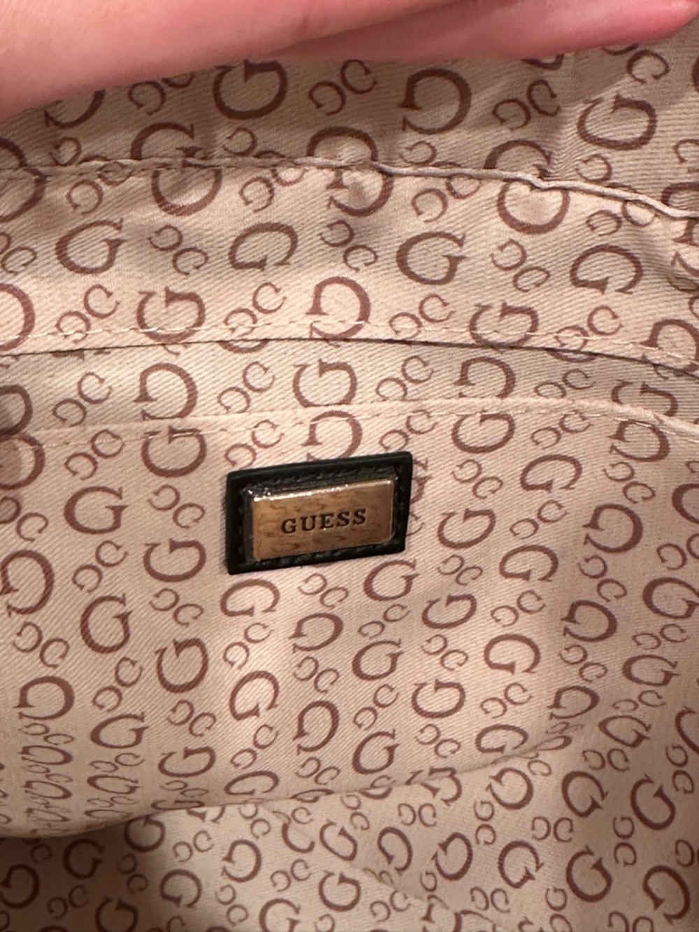 GUESS Black and Gray Logo Stripe Tote with Gold Chain Accents - Picture 3 of 8